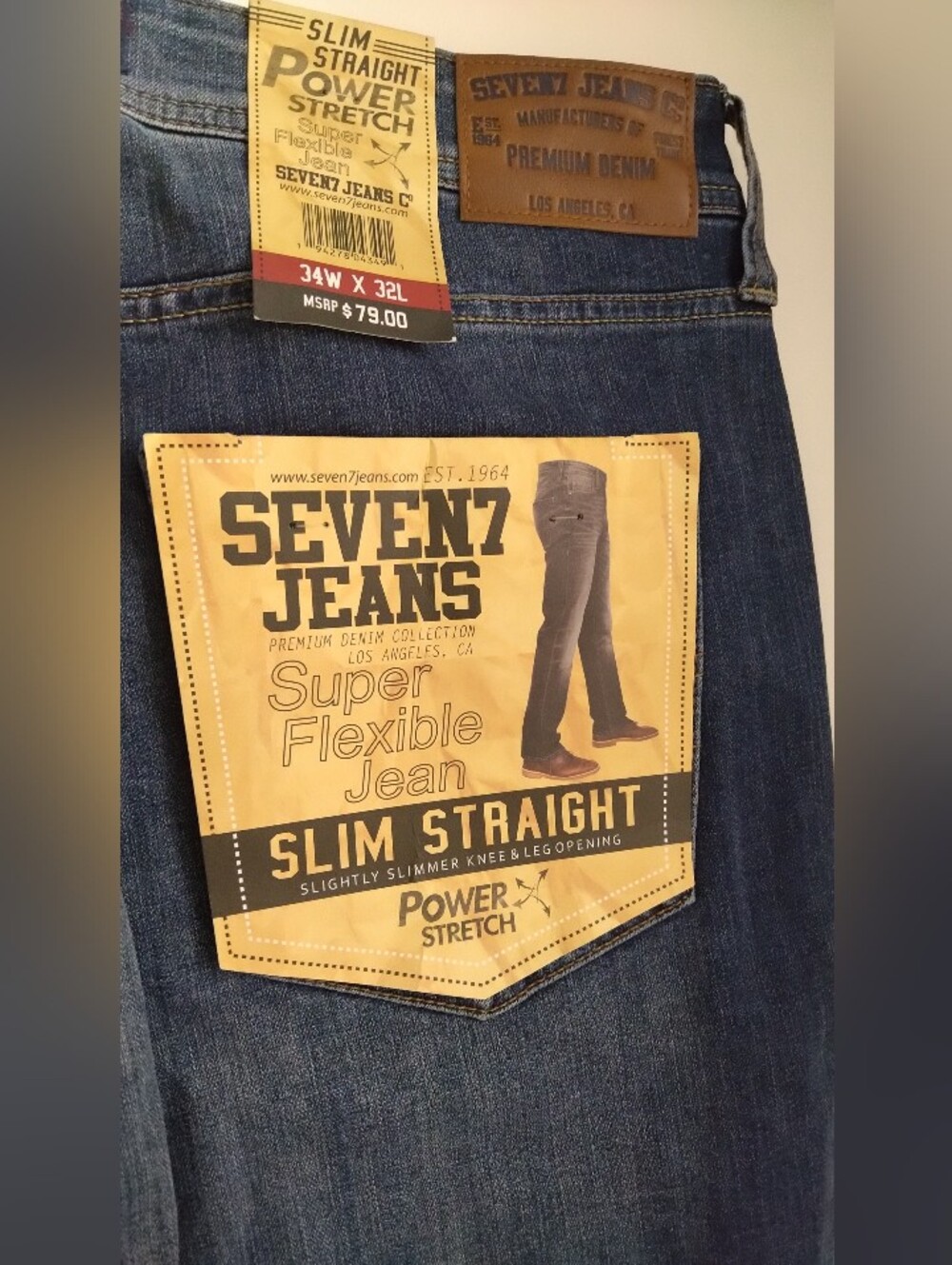 Seven7 Men's Dark Blue Jeans 34x32 New - Picture 2 of 6